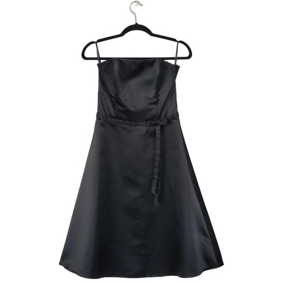 Scott McClintock Black‎ Satin Dress Size 6 A Line Waist Tie Bow Classic Evening - Picture 1 of 11